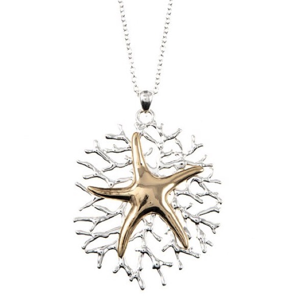 Jewelry - Two Tone Gold Silver Starfish Coral Necklace Set